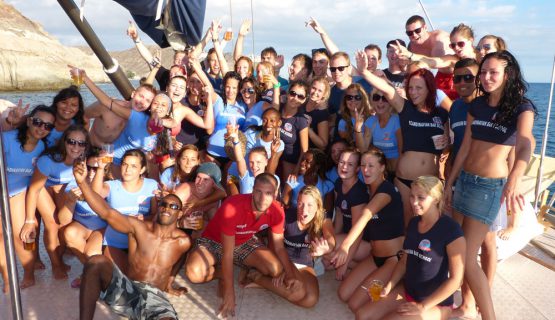 group photo on the boat party